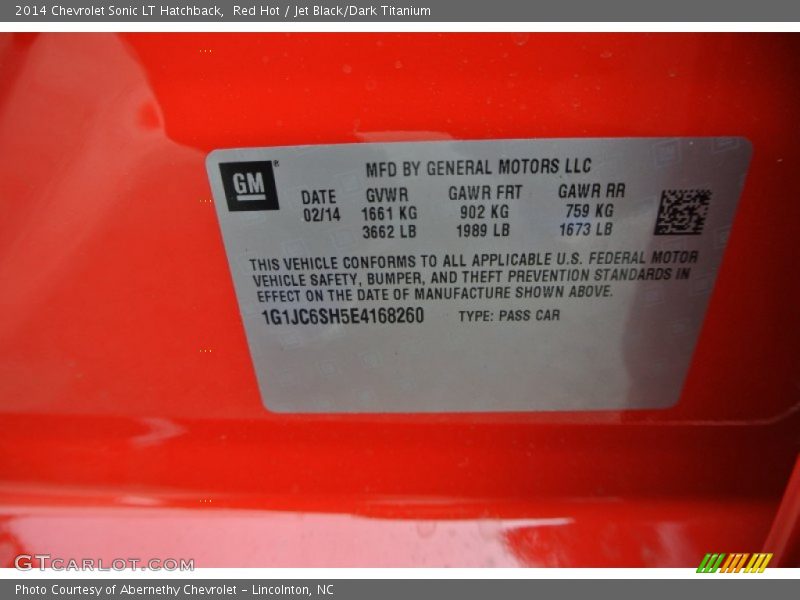 Red Hot / Jet Black/Dark Titanium 2014 Chevrolet Sonic LT Hatchback