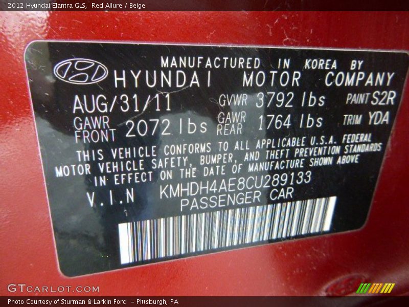 Red Allure / Beige 2012 Hyundai Elantra GLS
