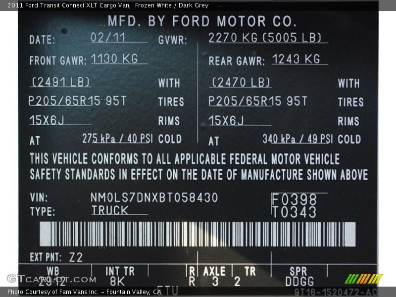 Frozen White / Dark Grey 2011 Ford Transit Connect XLT Cargo Van