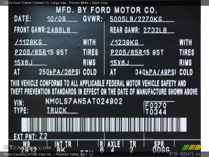 Frozen White / Dark Gray 2010 Ford Transit Connect XL Cargo Van