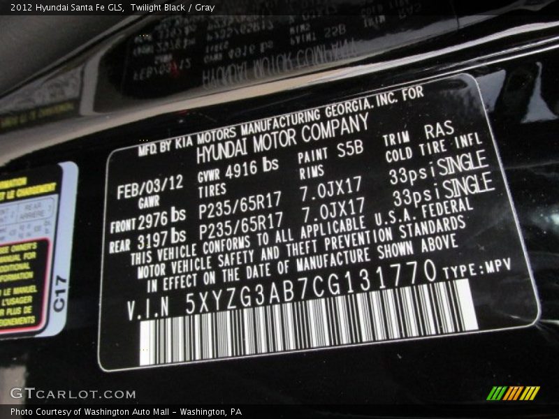 Twilight Black / Gray 2012 Hyundai Santa Fe GLS