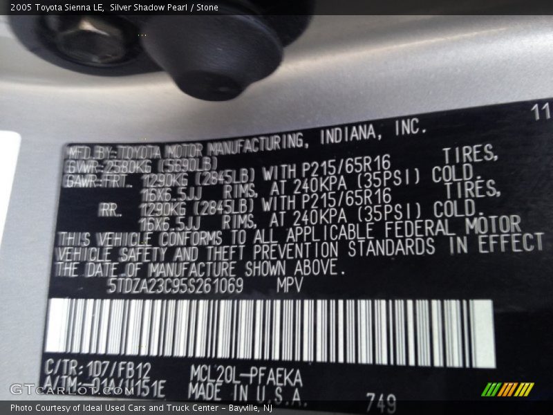 Silver Shadow Pearl / Stone 2005 Toyota Sienna LE