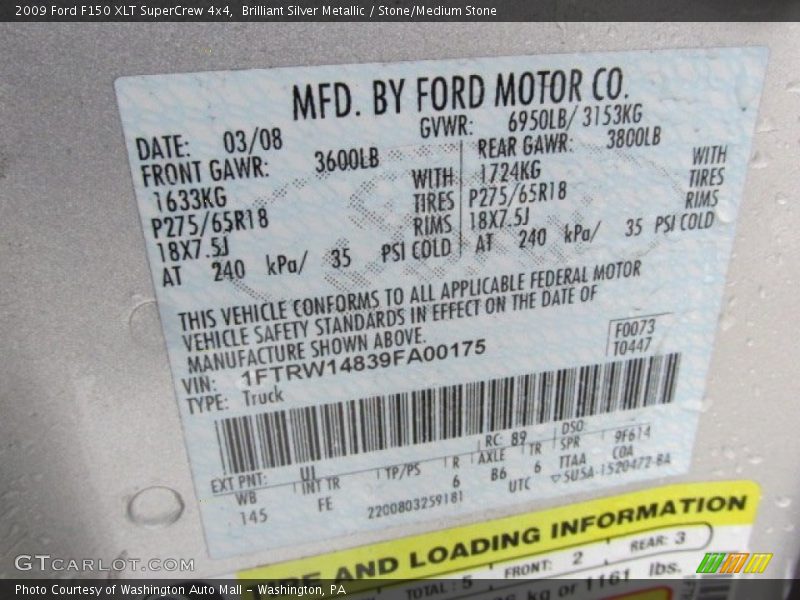 Brilliant Silver Metallic / Stone/Medium Stone 2009 Ford F150 XLT SuperCrew 4x4