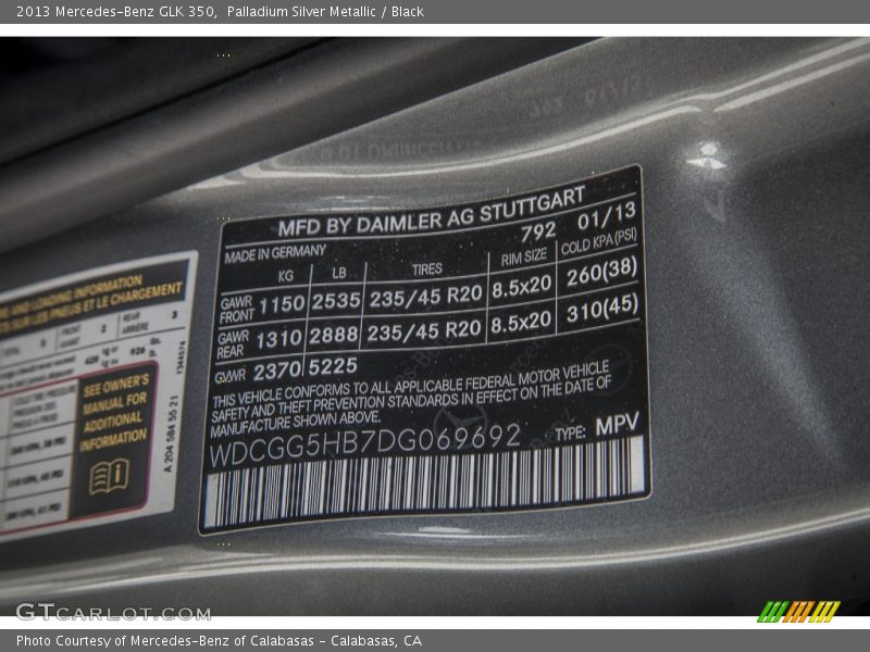 Palladium Silver Metallic / Black 2013 Mercedes-Benz GLK 350