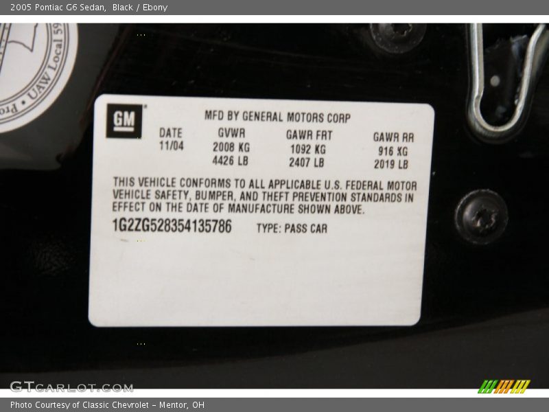 Black / Ebony 2005 Pontiac G6 Sedan