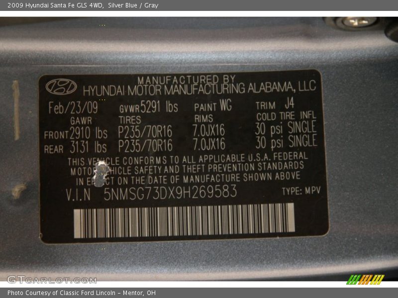 Silver Blue / Gray 2009 Hyundai Santa Fe GLS 4WD