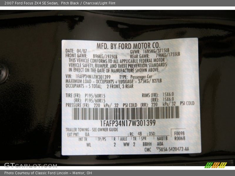 Pitch Black / Charcoal/Light Flint 2007 Ford Focus ZX4 SE Sedan