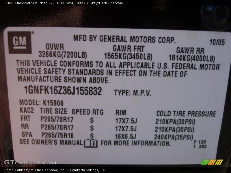 Black / Gray/Dark Charcoal 2006 Chevrolet Suburban Z71 1500 4x4