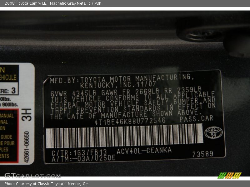 Magnetic Gray Metallic / Ash 2008 Toyota Camry LE