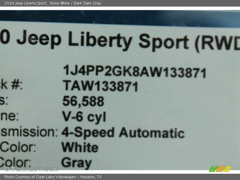 Stone White / Dark Slate Gray 2010 Jeep Liberty Sport