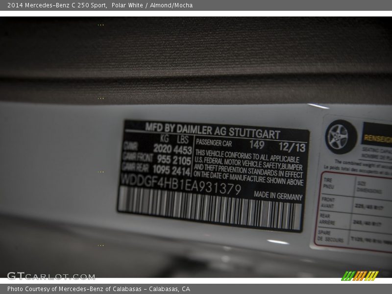 Polar White / Almond/Mocha 2014 Mercedes-Benz C 250 Sport