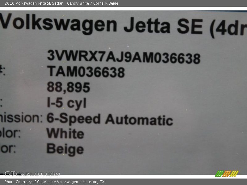 Candy White / Cornsilk Beige 2010 Volkswagen Jetta SE Sedan