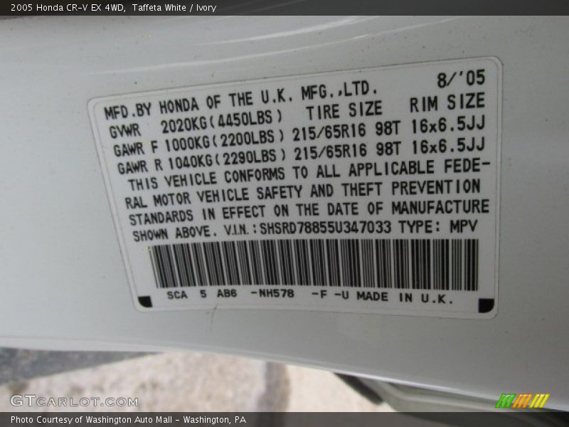 Taffeta White / Ivory 2005 Honda CR-V EX 4WD