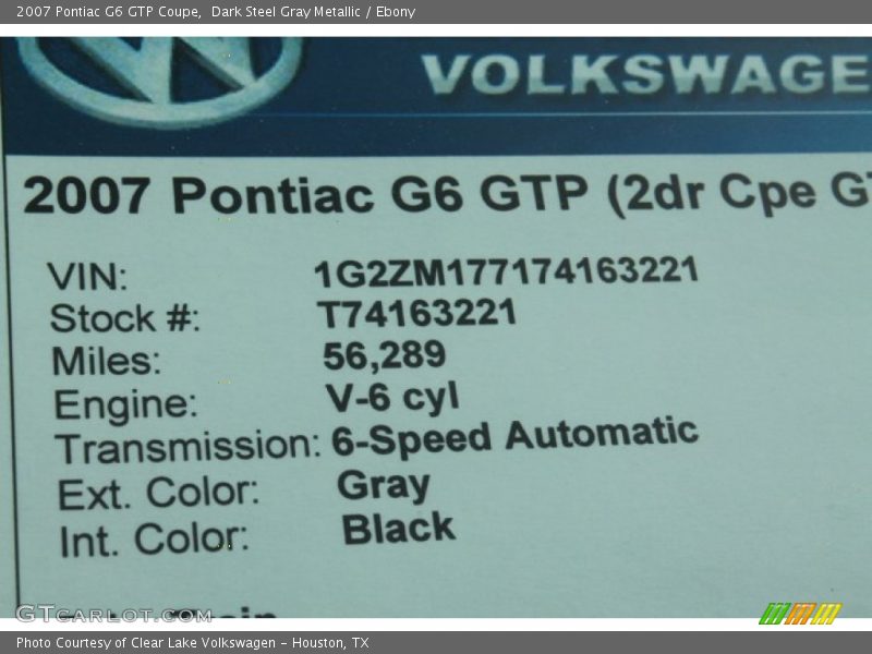 Dark Steel Gray Metallic / Ebony 2007 Pontiac G6 GTP Coupe