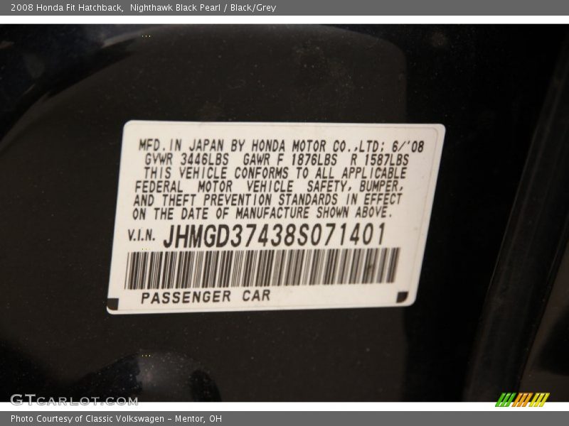 Nighthawk Black Pearl / Black/Grey 2008 Honda Fit Hatchback