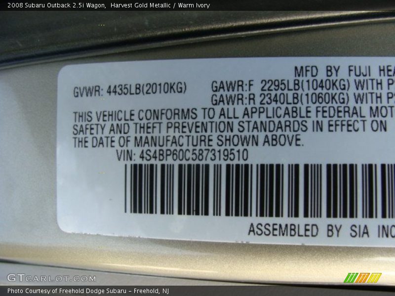 Harvest Gold Metallic / Warm Ivory 2008 Subaru Outback 2.5i Wagon