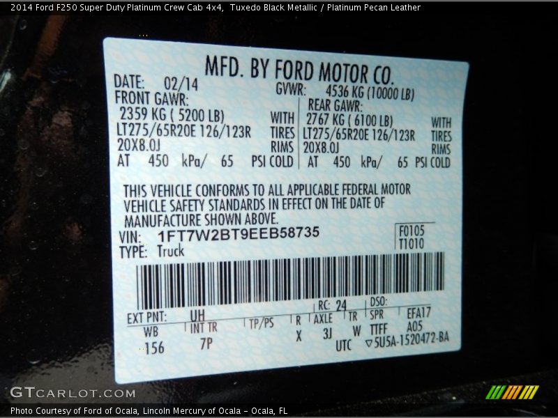 2014 F250 Super Duty Platinum Crew Cab 4x4 Tuxedo Black Metallic Color Code UH