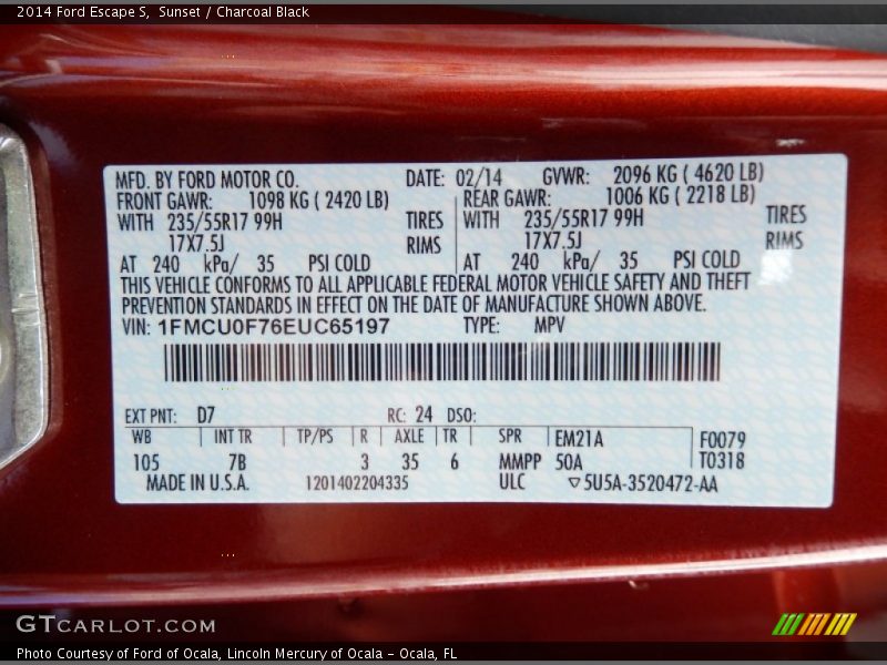 Sunset / Charcoal Black 2014 Ford Escape S