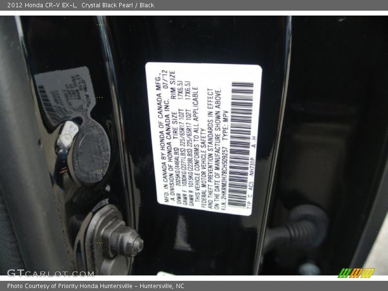 Crystal Black Pearl / Black 2012 Honda CR-V EX-L