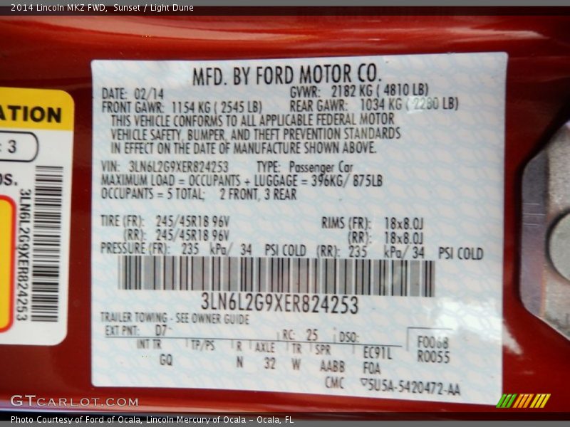Sunset / Light Dune 2014 Lincoln MKZ FWD