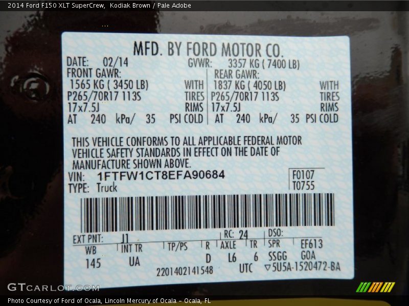 2014 F150 XLT SuperCrew Kodiak Brown Color Code J1