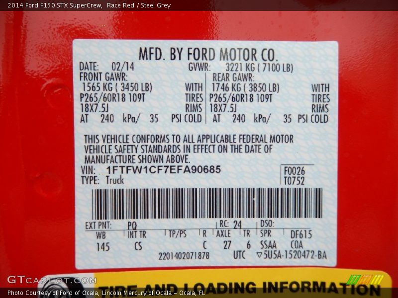 2014 F150 STX SuperCrew Race Red Color Code PQ