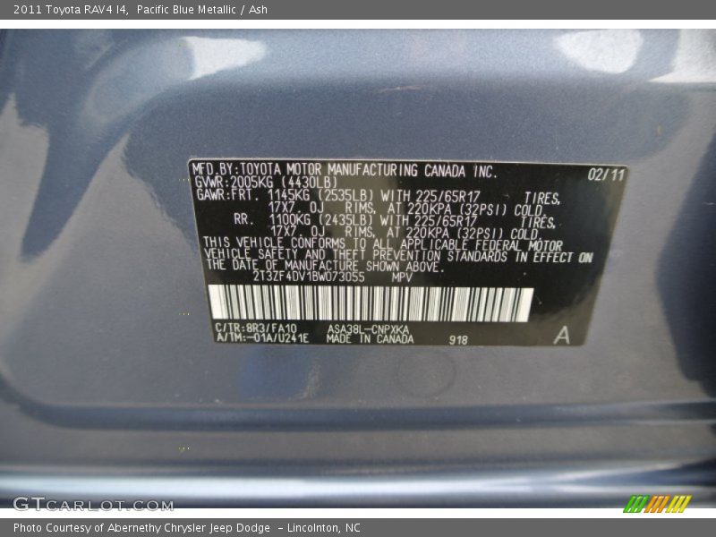 Pacific Blue Metallic / Ash 2011 Toyota RAV4 I4