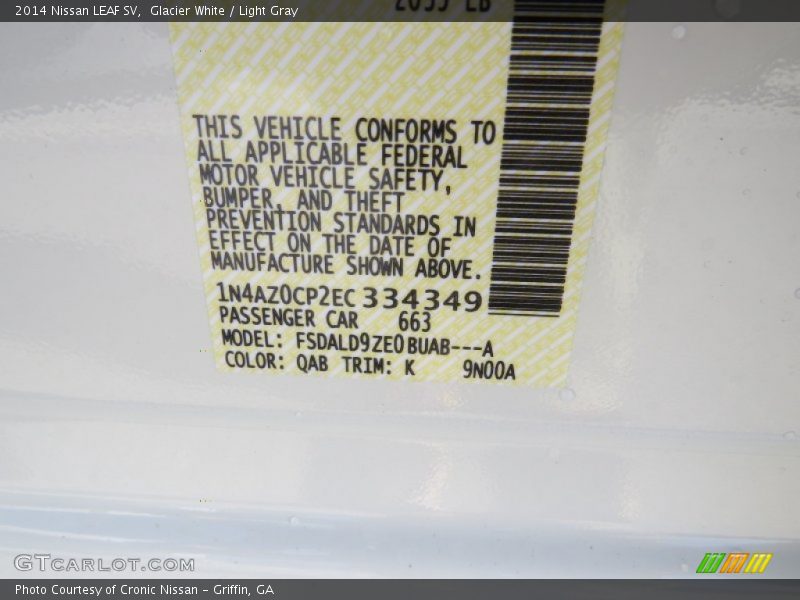 2014 LEAF SV Glacier White Color Code QAB