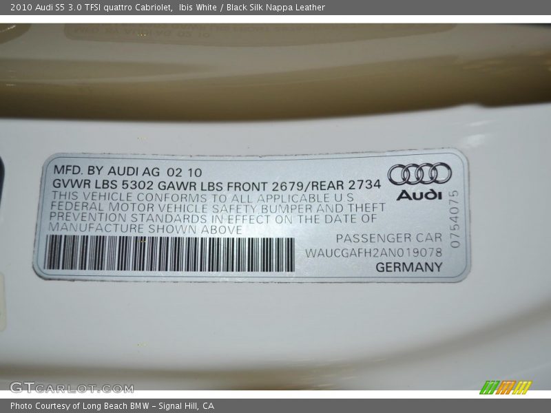 Ibis White / Black Silk Nappa Leather 2010 Audi S5 3.0 TFSI quattro Cabriolet