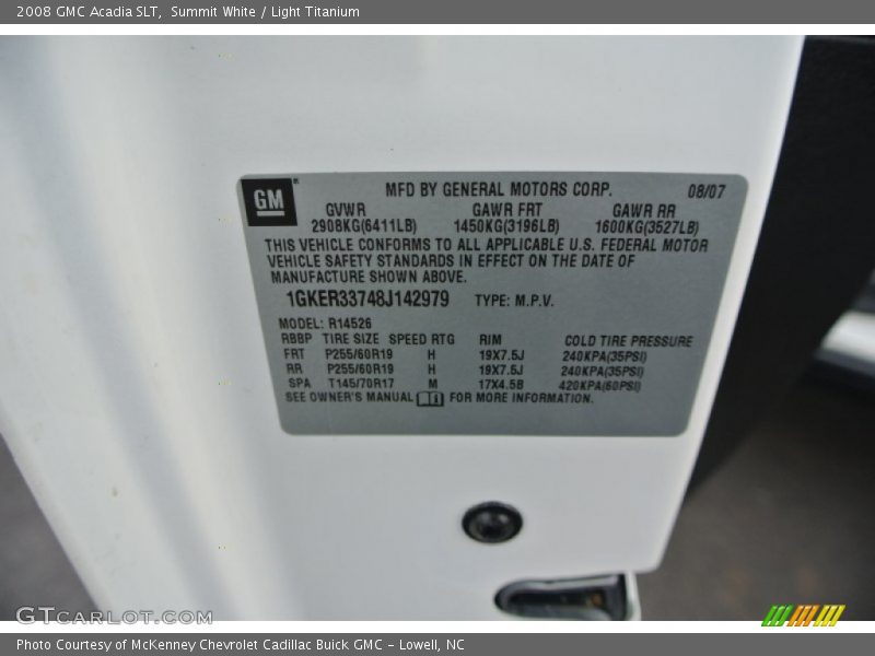 Summit White / Light Titanium 2008 GMC Acadia SLT