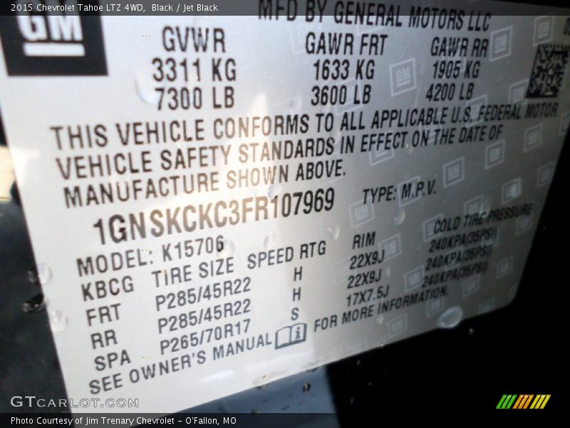 Info Tag of 2015 Tahoe LTZ 4WD