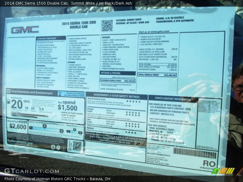 Summit White / Jet Black/Dark Ash 2014 GMC Sierra 1500 Double Cab