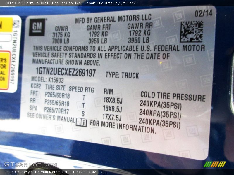 Cobalt Blue Metallic / Jet Black 2014 GMC Sierra 1500 SLE Regular Cab 4x4