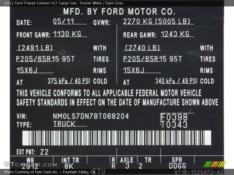 Frozen White / Dark Grey 2011 Ford Transit Connect XLT Cargo Van