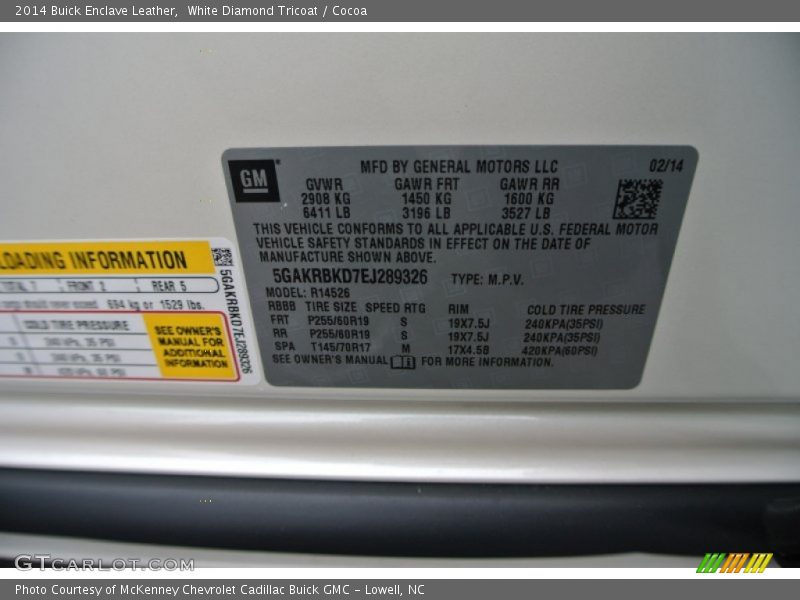 White Diamond Tricoat / Cocoa 2014 Buick Enclave Leather