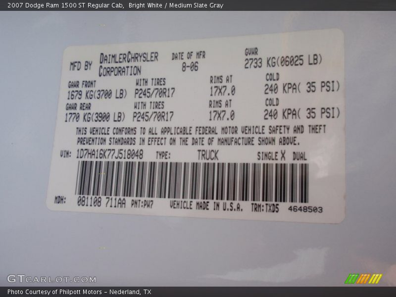 Bright White / Medium Slate Gray 2007 Dodge Ram 1500 ST Regular Cab