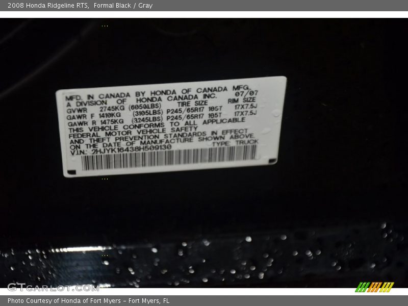 Formal Black / Gray 2008 Honda Ridgeline RTS