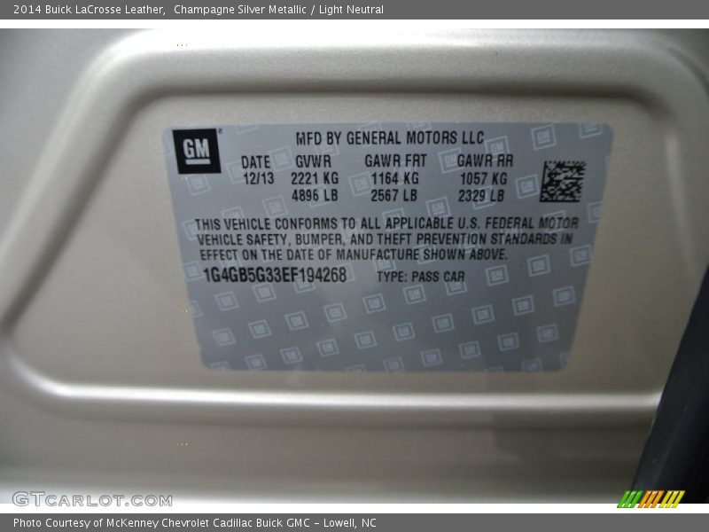 Champagne Silver Metallic / Light Neutral 2014 Buick LaCrosse Leather