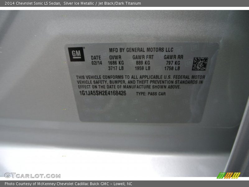 Silver Ice Metallic / Jet Black/Dark Titanium 2014 Chevrolet Sonic LS Sedan