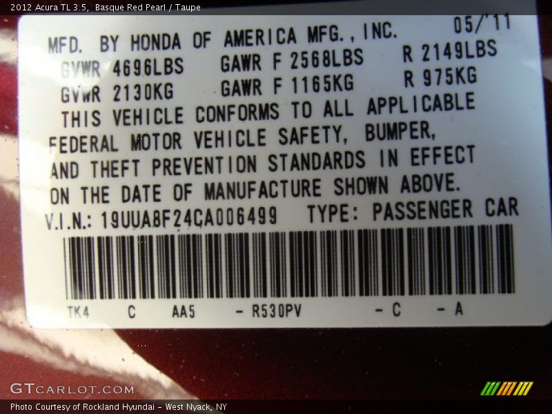 Basque Red Pearl / Taupe 2012 Acura TL 3.5