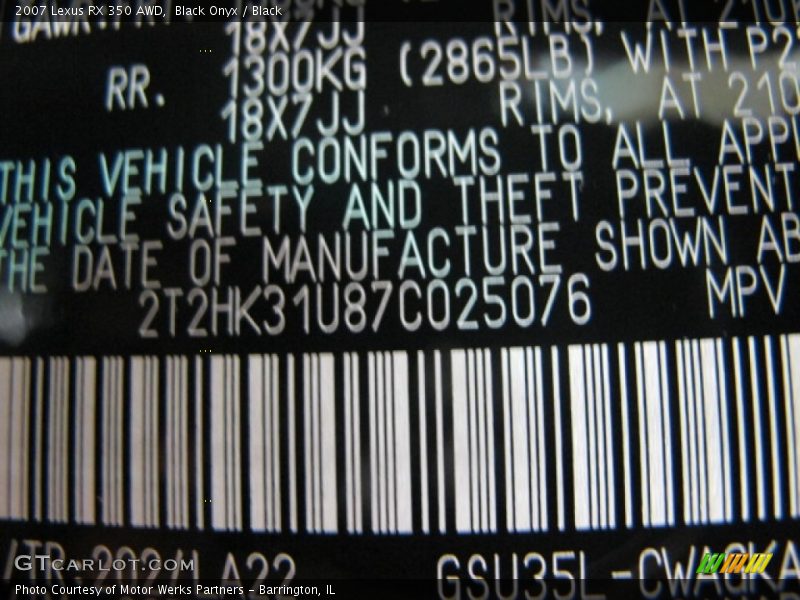 Black Onyx / Black 2007 Lexus RX 350 AWD