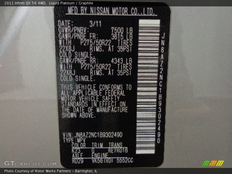 Liquid Platinum / Graphite 2011 Infiniti QX 56 4WD
