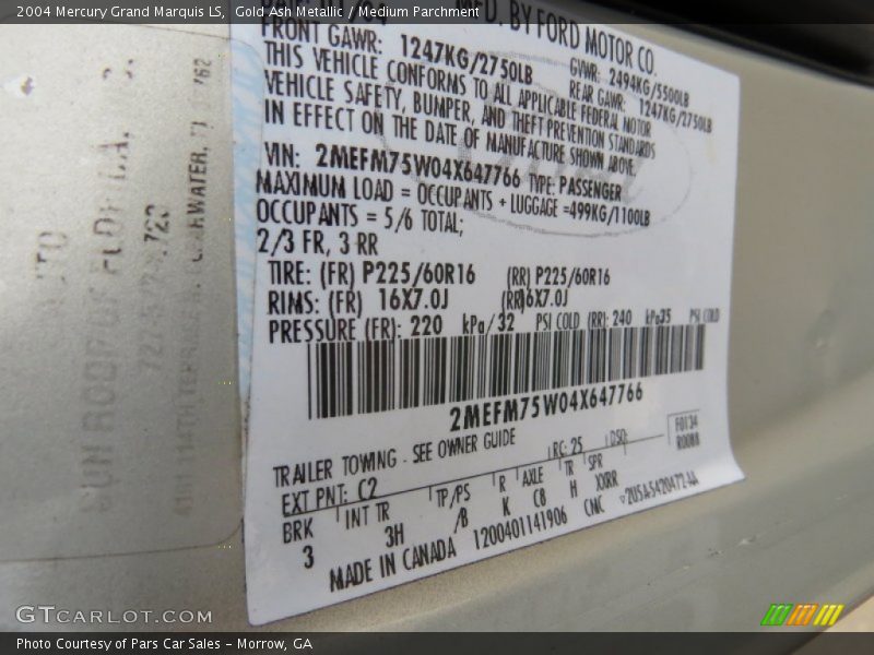 Gold Ash Metallic / Medium Parchment 2004 Mercury Grand Marquis LS