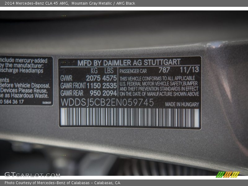 2014 CLA 45 AMG Mountain Gray Metallic Color Code 787