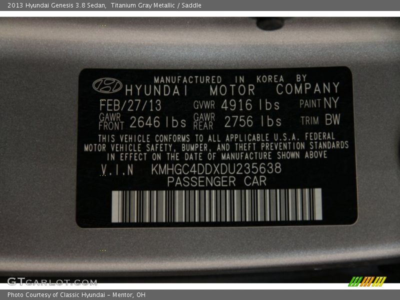 Titanium Gray Metallic / Saddle 2013 Hyundai Genesis 3.8 Sedan