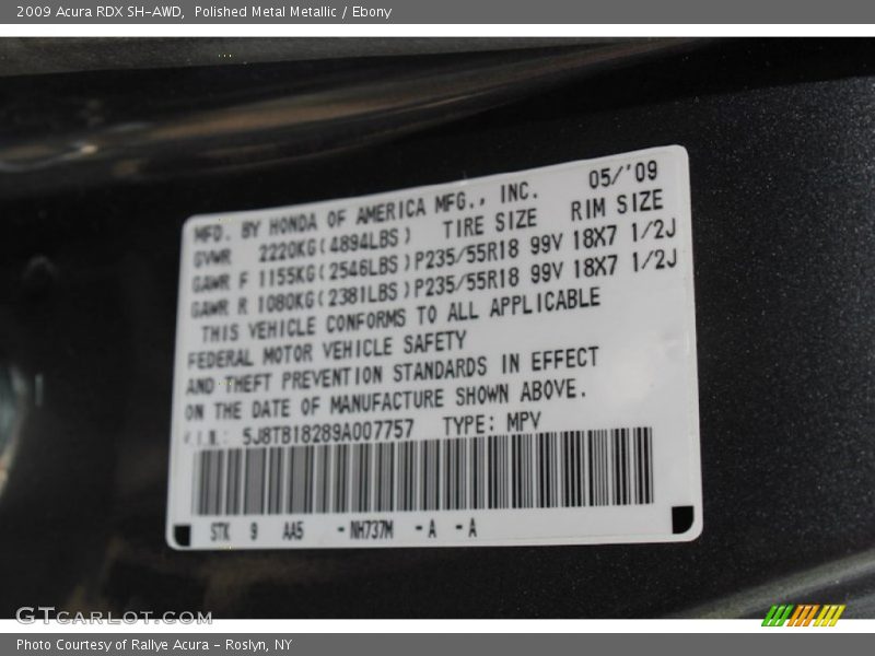 Polished Metal Metallic / Ebony 2009 Acura RDX SH-AWD