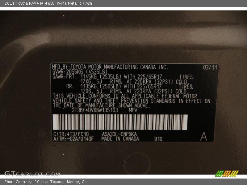 Pyrite Metallic / Ash 2011 Toyota RAV4 I4 4WD