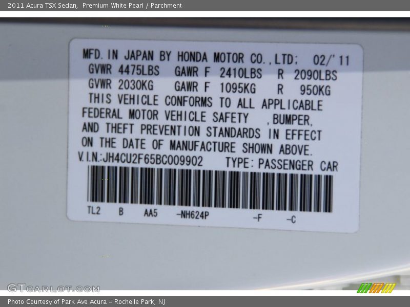 Premium White Pearl / Parchment 2011 Acura TSX Sedan