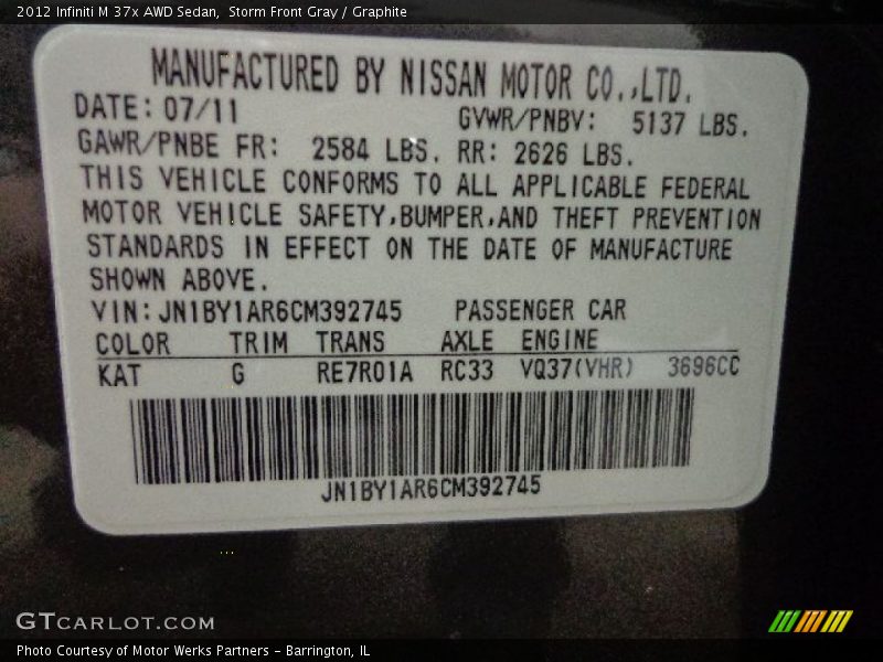Storm Front Gray / Graphite 2012 Infiniti M 37x AWD Sedan