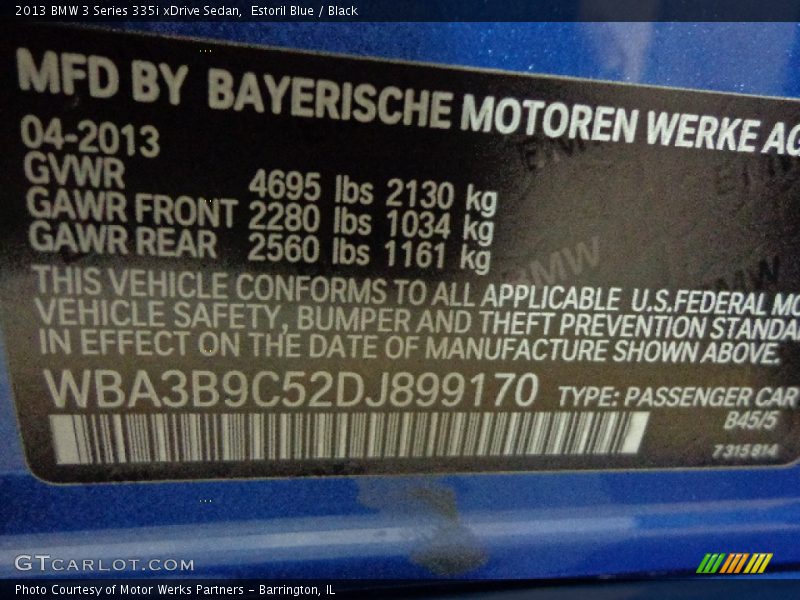 Estoril Blue / Black 2013 BMW 3 Series 335i xDrive Sedan